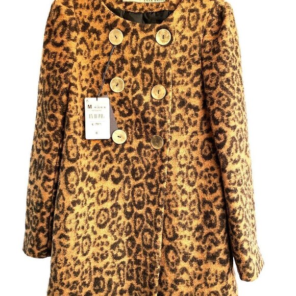 NWT ZARA Jacquard Wool Blend Animal Cheetah Leopard Print Coat Size M - Picture 2 of 8